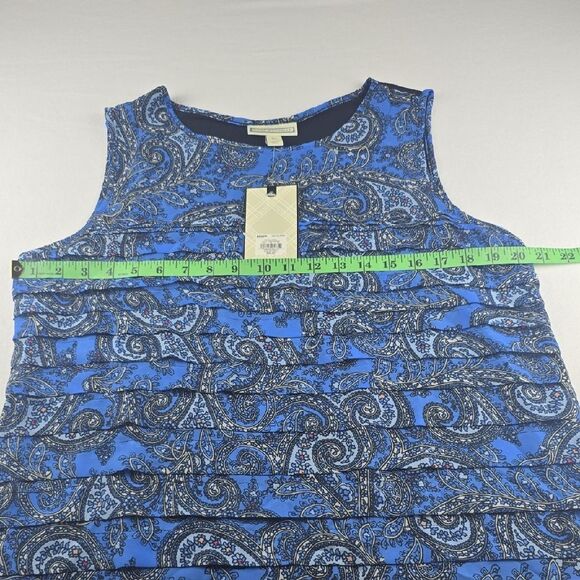 Dana Buchman -221 Pleated Paisley Peint Sleeveless Blouse Blue Contrast XL - Picture 3 of 8